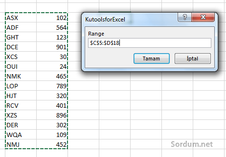 Tablo seçim aralığı Tablo seçim aralığı