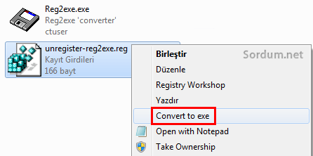 Sağ tuşta convert to exe