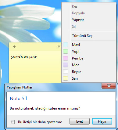 yapışkan not renk değiştirmek
