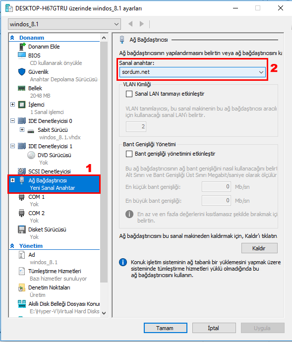 hyper-v ağ bağdaştırıcı ayarları