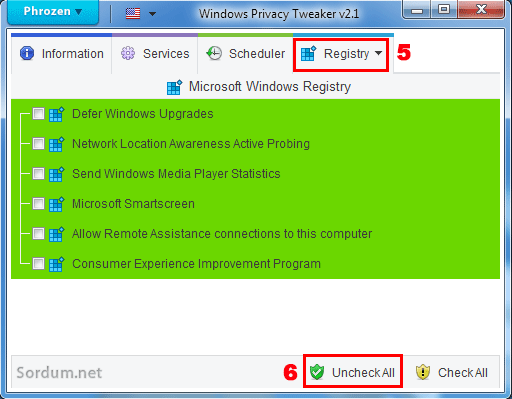 phrozen registry ayarları