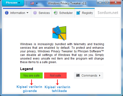 Windows Privacy tweaker ilk arayüz