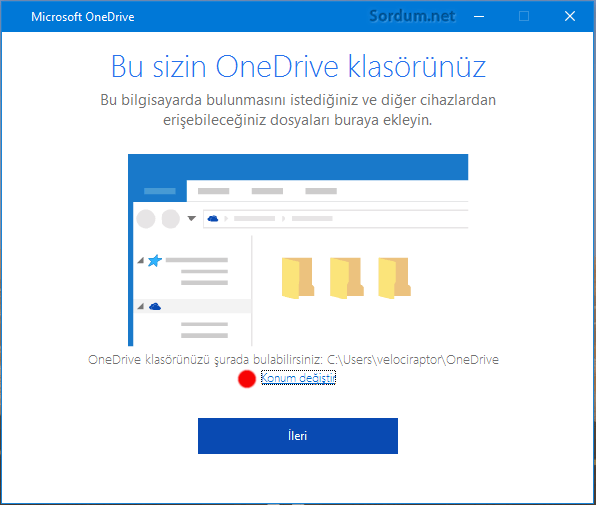 OneDrive konum değiştir linki