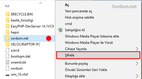 Sağ tuşa şifrele