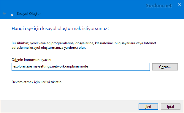 yeni kısayol