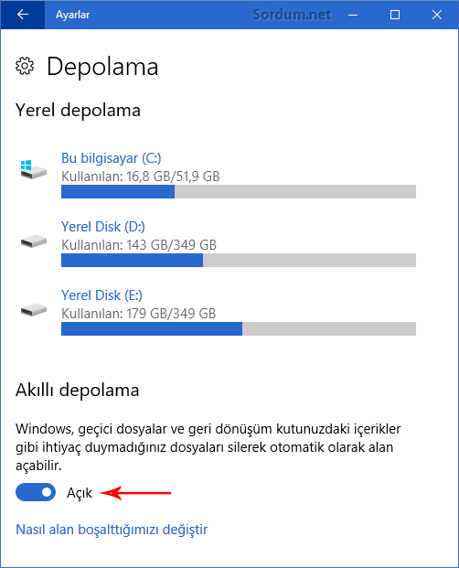 Windows Akıllı depolama