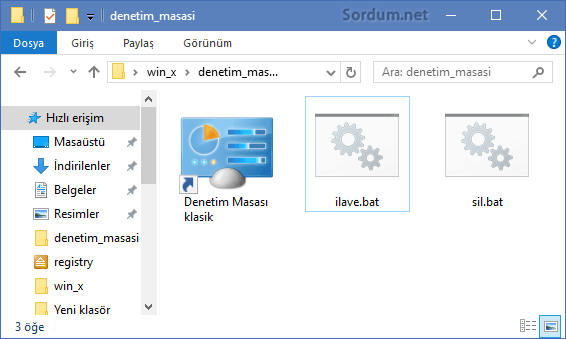denetim masası ilavesi scripti