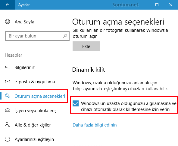 Dinamik kilit özelliği