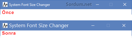 s,stem Font büyüklük karşılaştırması