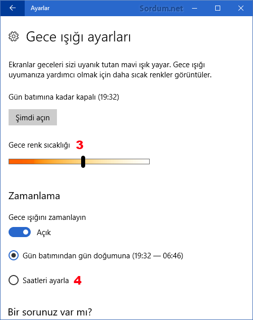 Gece ışığı ayarları