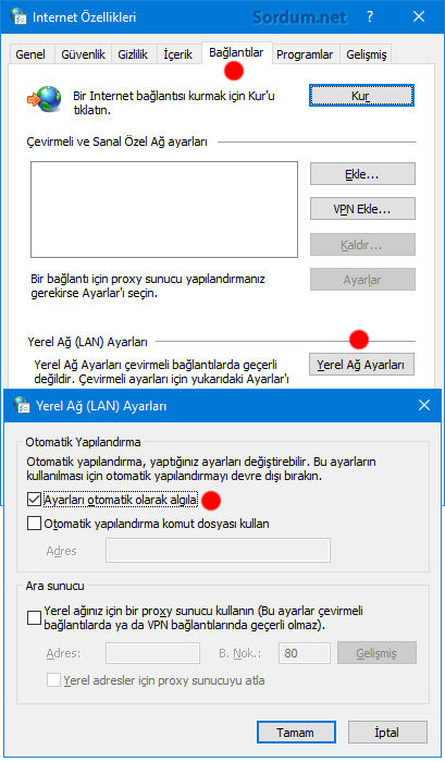 One Drive ağ ayarları