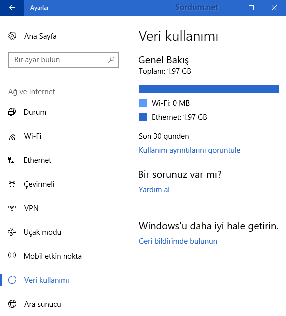 veri kullanımı ayar sayfası