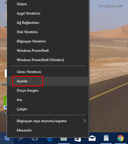 Windows x menüsü ayarlar