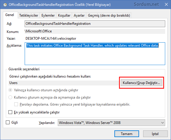 Kullanıcı grup değiştir