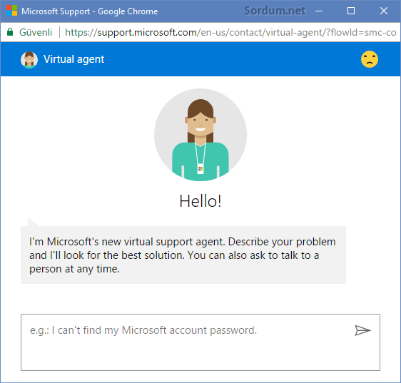 Microsoft ile chat başlat