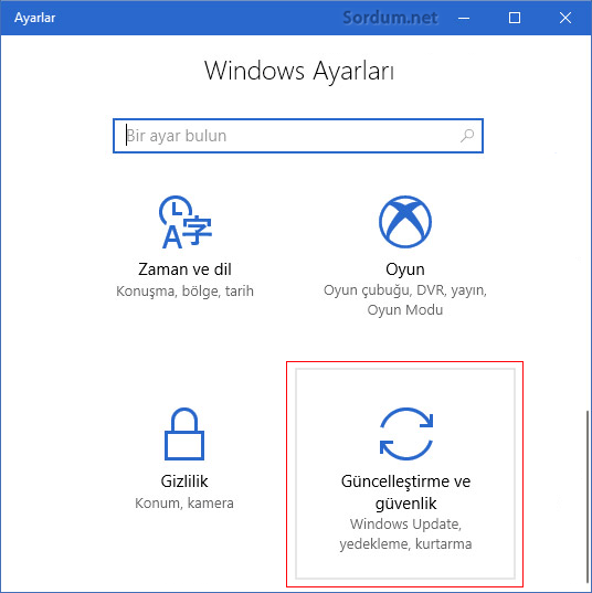 Windows 10 güncelleştirme ve güvenlik