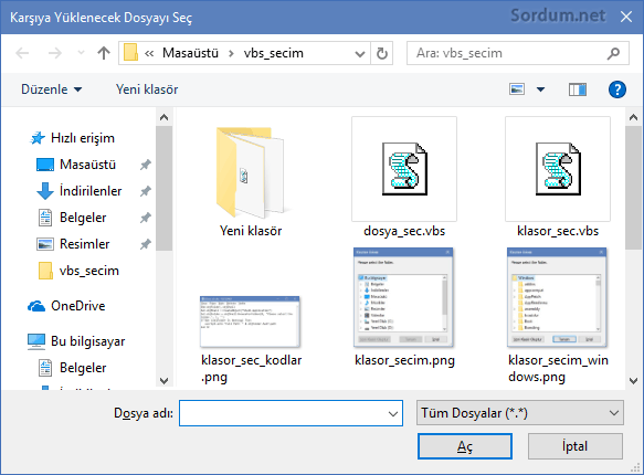 vvbs de dosya seçim diyalog penceresi