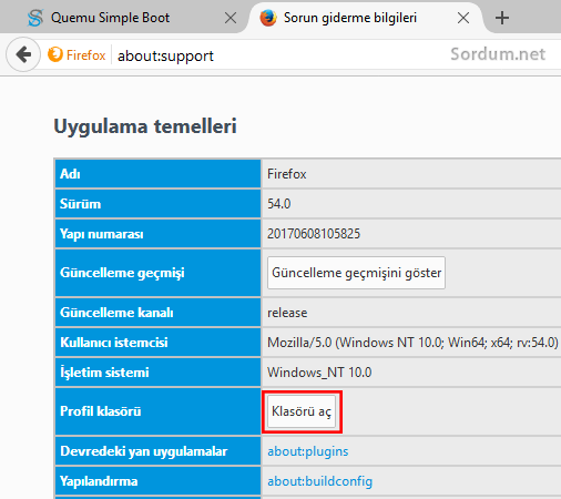 Firefox profil klasörü