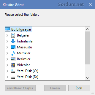 vbs de klasör seçim ekranı