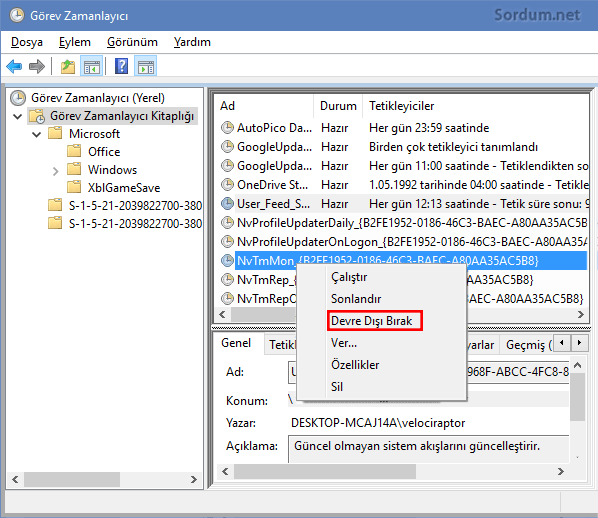 nvidia telemetry zamanlanmis görev