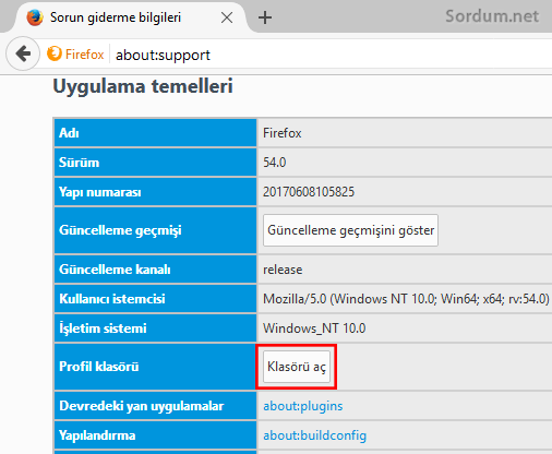Firefox profil klasörü