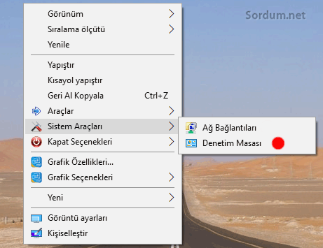 Sağ tuşta denetim masası