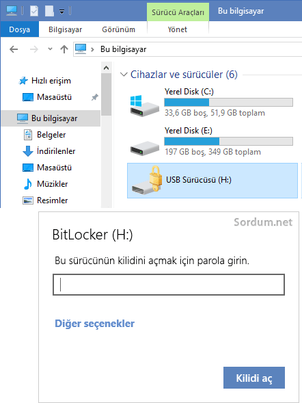 Şifreli USB görünümü