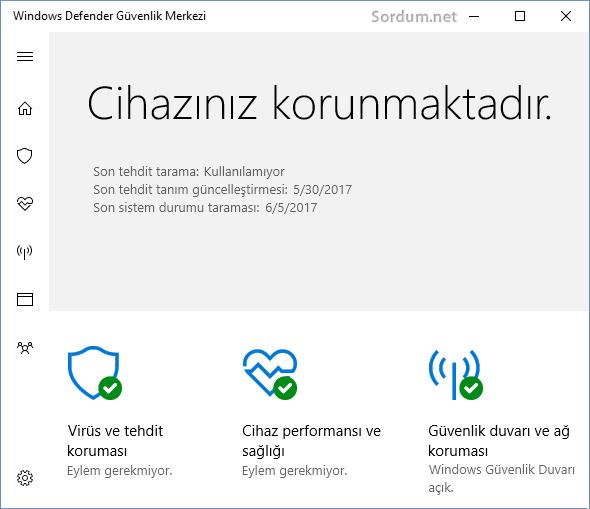 Windows Defender cihazınızı koruyor