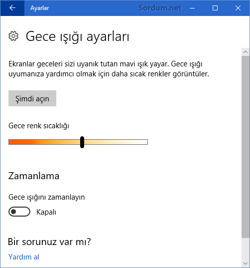 gece ışığı ayarları çalışır hale geldi