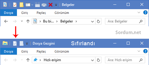 Hızlı erişim sıfırlandı