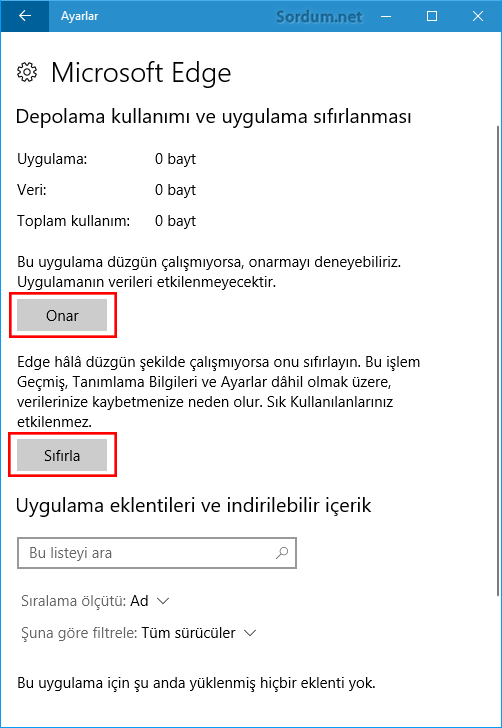 Microsoft EDGE yi onaralım veya sıfırlayalım