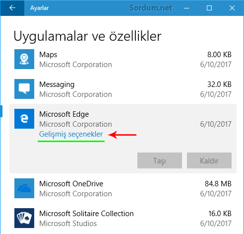 Microsoft EDGE gelişmiş seçenekler