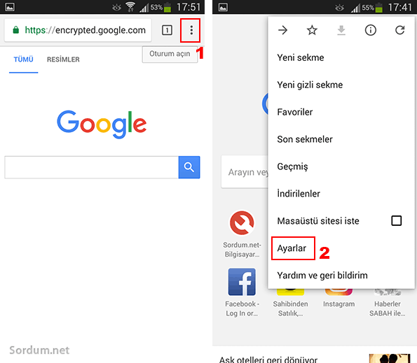 mobil chrome ayarlar
