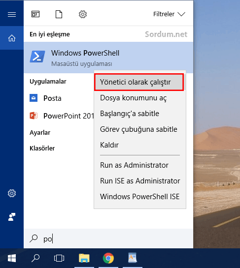 Powershell i yönetici olarak çalıştırmak