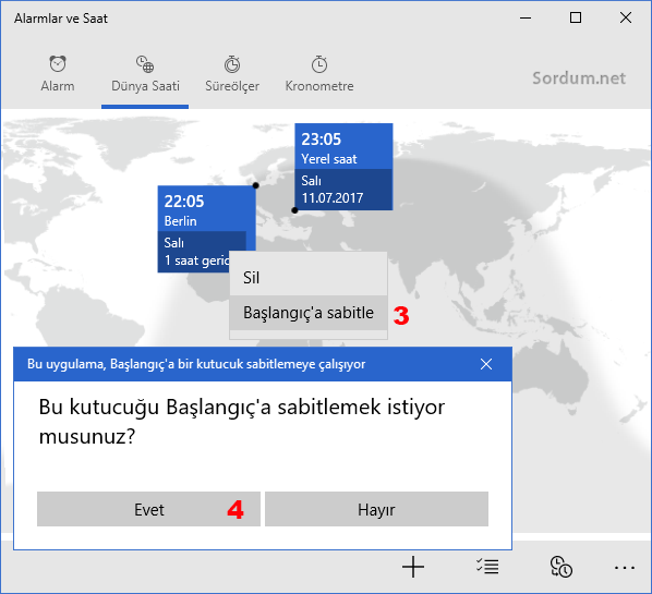 Windows 10 da başilangıca saat sabitleme
