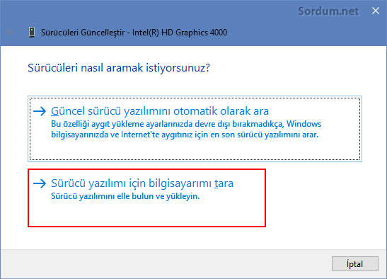 Sürücüyü bilgisayarımda ara