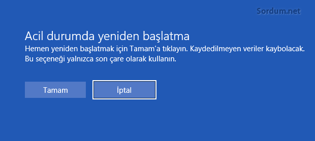 Acil durumda yeniden başlat ekranı