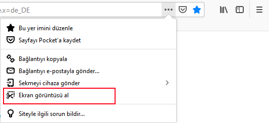 Firefox Ekran görüntüsü al aracı