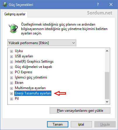 Enerji tasarrufu ayarları etkinleşti