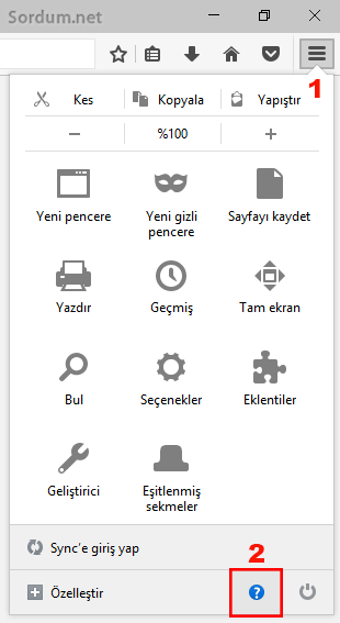 firefox yardım menüsü