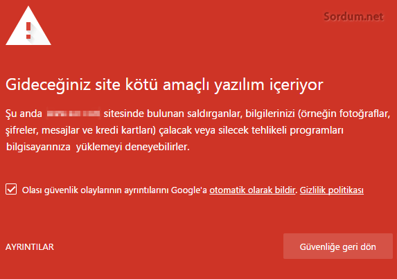 firefox zararlı site uyarı ekranı