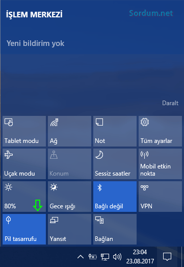 işlem merkezi pil tasarrufu