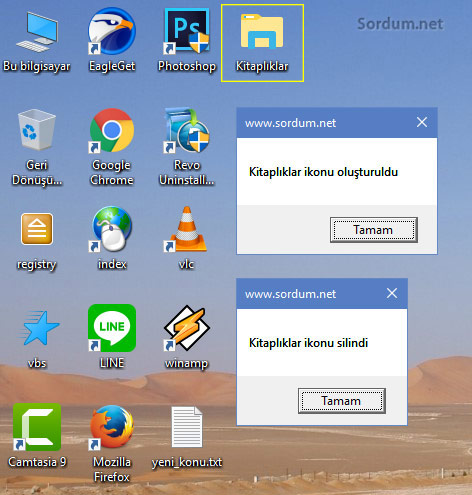 Windows 10 masaüstüne kitaplıklar ikonu oluşturma