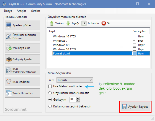 EasyBCD boot girdisi EasyBCD boot girdisi