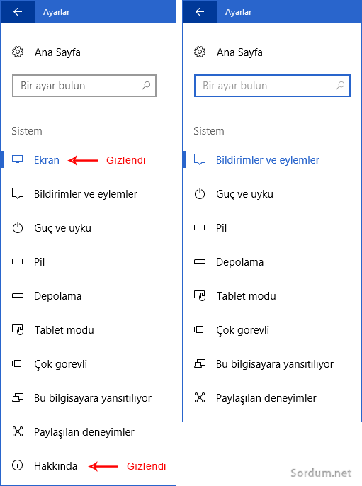 Windows 10 ayarlar ayrıntıları
