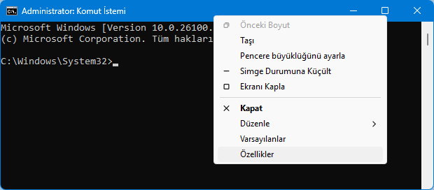 Komut istemi özellikleri