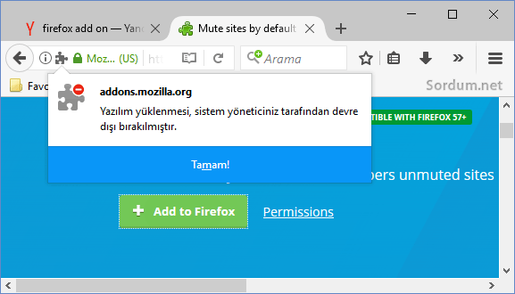 Firefox yazılım yüklemesi devre dışı