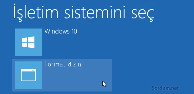 Boot menüsünden format dizinini seçme Boot menüsünden format dizinini seçme