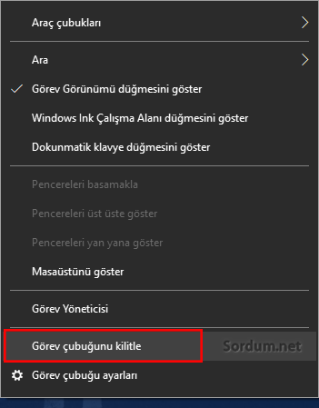 Görev çubuğunu kilitle