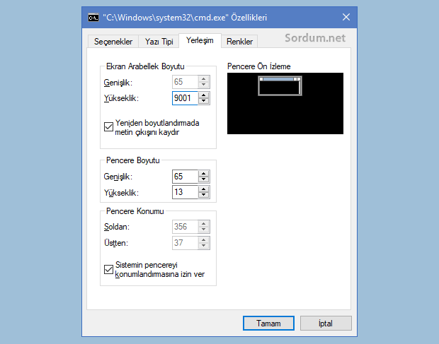 Windows 10 Yerleşim